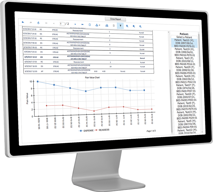 Report screen for PDQS on nurse computer